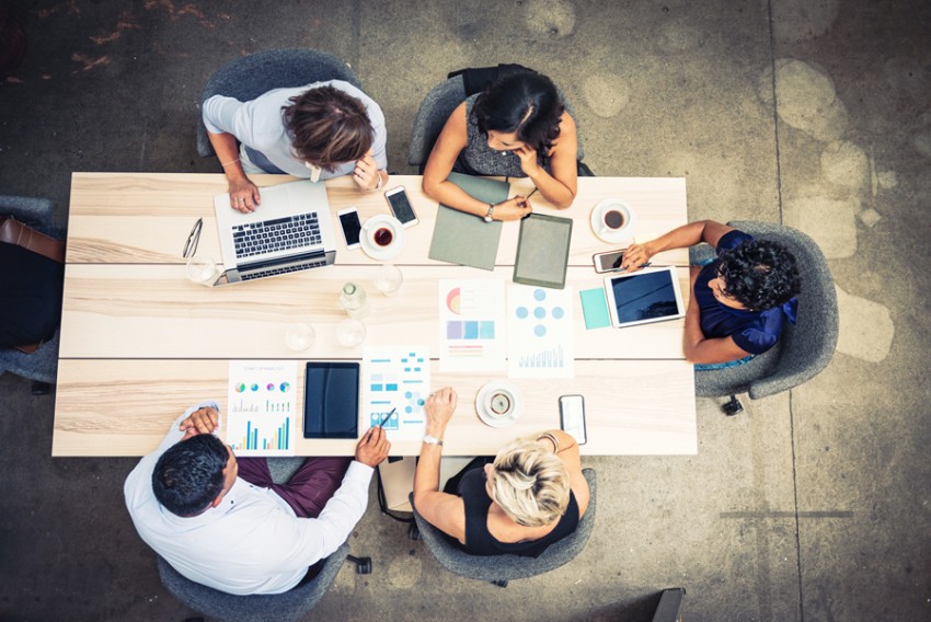 overhead view of a business meeting