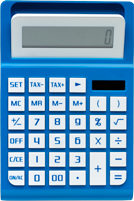 blue tabletop calculator