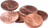 6 pennies in a pile